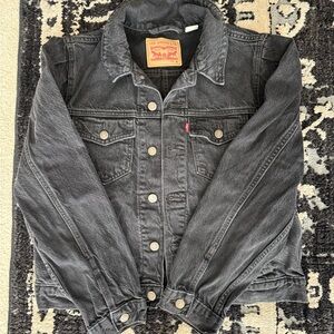 Levi's Black Washed Denim Jacket with Leather Patch